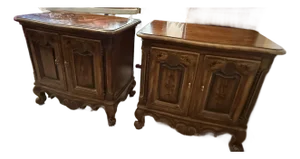 1960s Drexel Heritage French Provincial Louis XV Carved Walnut Nightstands, Pair