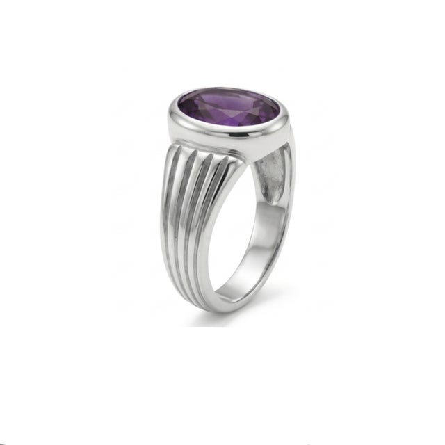 Amethyst Unisex Signet Ring, Chunky Gemstone Ring Us 7 For Sale - Image 4 of 4