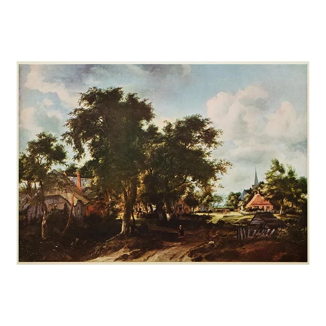 1954 After Meindert Hobbema "Entrance to a Village", Vintage Full-Color Print For Sale