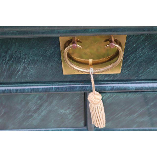 Wood Vintage Century Furniture Faux-Malachite Green Pagoda Console Sideboard With Brass Hardware, Attributed For Sale - Image 7 of 18
