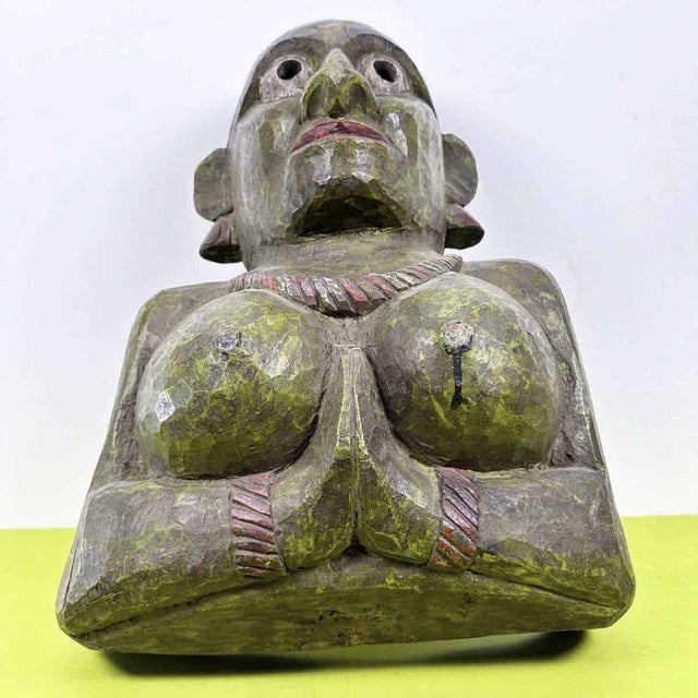 Vintage Carved Wood Sculpture Mask For Sale - Image 6 of 11