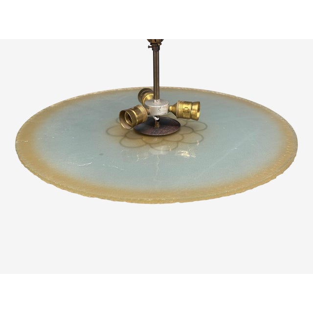 Brass Swedish Modern, Pendant Light, Raw Glass, Wood, Sweden, 1940s For Sale - Image 8 of 10
