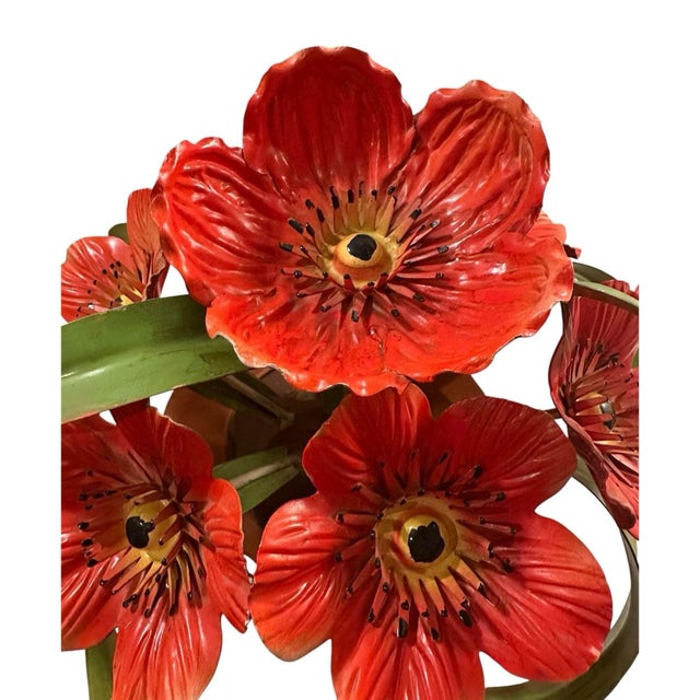 Mid 20th Century Vintage Italian Tole Red Poppy Flowers / Floral Poppies Arrangement Sculpture in Pot, Made in Italy For Sale - Image 5 of 8