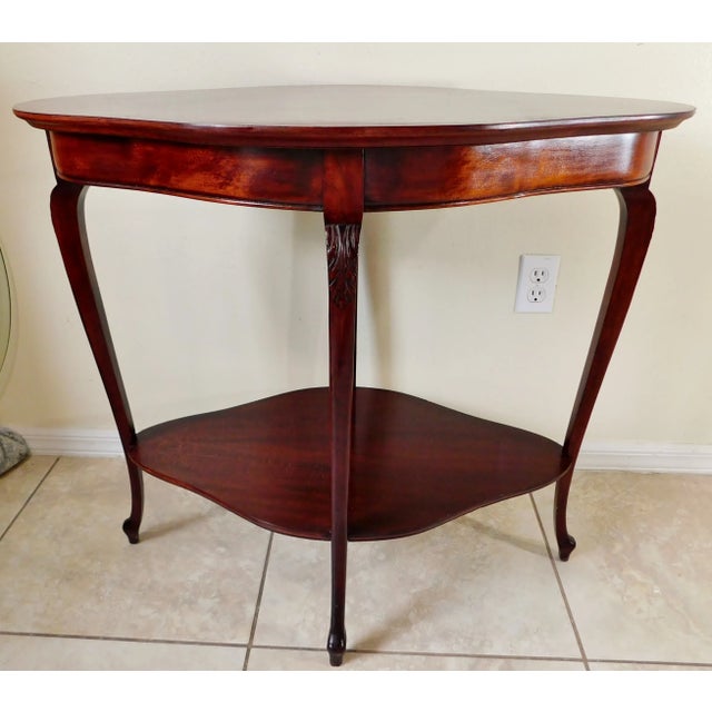 Large Antique Early 1900s Queen Anne Flame Mahogany Wood Accent Center Table For Sale - Image 9 of 12