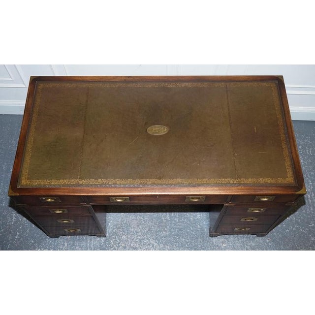 Animal Skin Military Campaign Twin Pedestal Desk with Aged Green Leather Top from Bevan Funell For Sale - Image 7 of 14