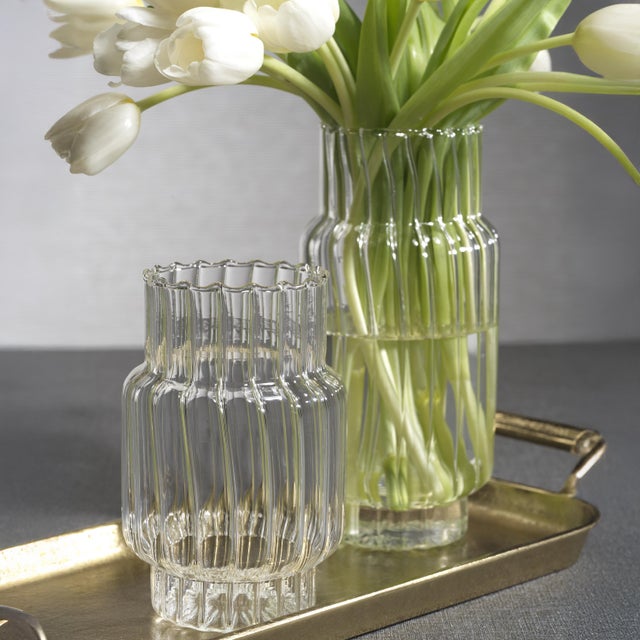 Contemporary Mimo Clear Optic Glass Vases, Set of 2 For Sale - Image 3 of 6
