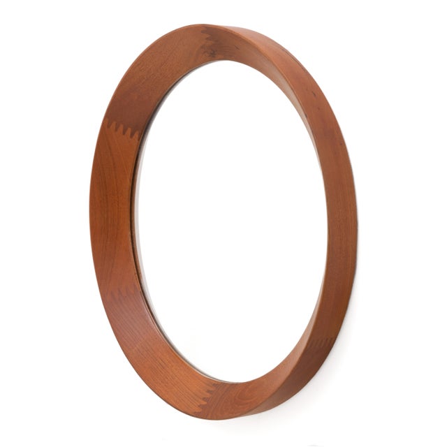 Mid-Century Modern Large Pedersen & Hansen Viby J. Round Danish Solid Teak Mirror Finger Joints 23.5" For Sale - Image 3 of 9