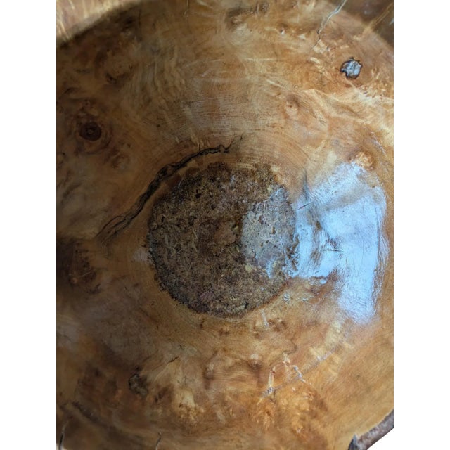 Handcrafted Live Edge Burl Wood Footed Pedestal Bowl Heavy Signed Roland Hardee For Sale - Image 13 of 17