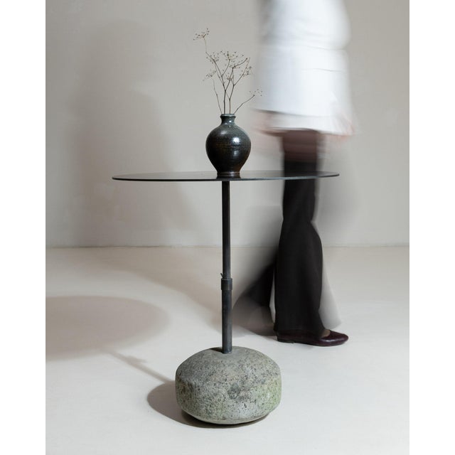 Stone 21st Century Poland Deep Charcoal Grey Round Stone-Base Side Table For Sale - Image 7 of 10