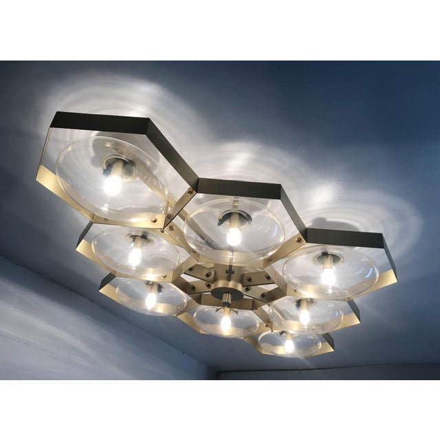 Metal 21st Century Hive Satin Brass Clear Murano Flush Mount by Fabio LTD For Sale - Image 7 of 9