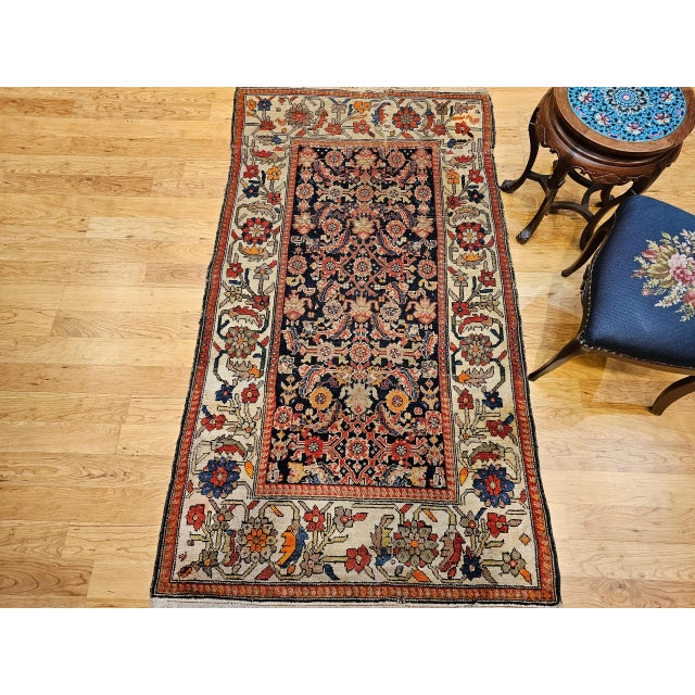 Antique Persian Malayer Area Rug, Handwoven All-Over Herati Patter, Navy & Ivory, 4’ X 7’ For Sale - Image 4 of 12