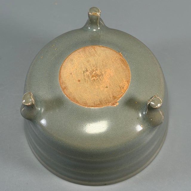 Ceramic China Vintage Longquan Celadon Ribbed Tripod Incense Burner For Sale - Image 7 of 7
