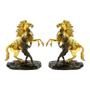 Gilt & Patinated Bronze Models of the Marly Horses After Guillaume Coustou