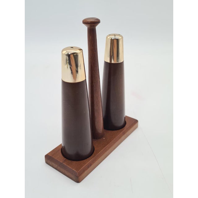 Wood Vintage Teak Salt and Pepper Set with a Stand, Netherlands, 1960s, Set of 3 For Sale - Image 7 of 9