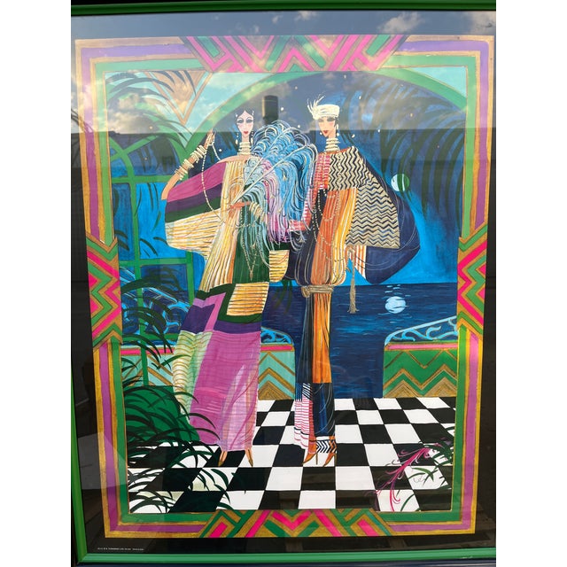 1980s ArtDeco Revival Fashion Illustration Print Framed and Signed by the Artist For Sale - Image 14 of 18