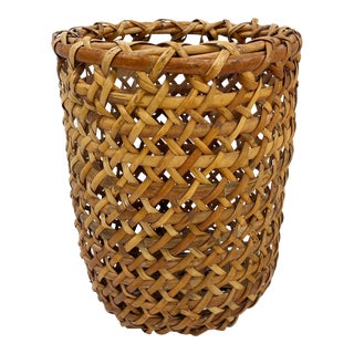Vintage Tall Woven Rattan Basket For Sale