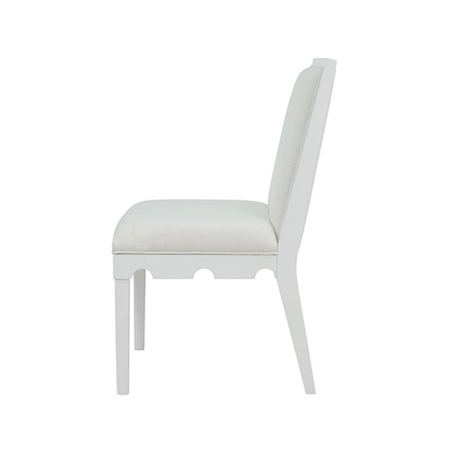 Contemporary Matthew Izzo Home - Lanister Matte White Lacquer Square Back Dining Chair With White Performance Linen Back & Seat For Sale - Image 3 of 6