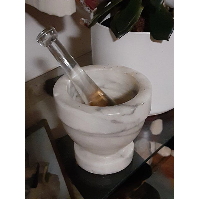 Heavy solid marble gray and white swirl vintage marble with vintage solid crystal pestle included as set. Measurements are...
