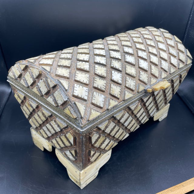 Moroccan 1980s Inlay Bone Box Trunk With Dome Lid! For Sale - Image 3 of 8