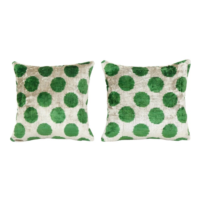 Green Silk Ikat Velvet Pillow Cover - Set of Two For Sale