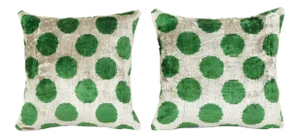 Green Silk Ikat Velvet Pillow Cover - Set of Two