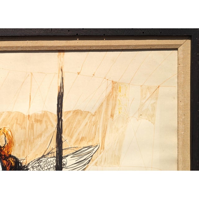 Sculpture Materials Charles Pebworth Modern Abstract Neutral Tone Figurative Drawing of a Woman with Wings, Late 20th Century For Sale - Image 7 of 11