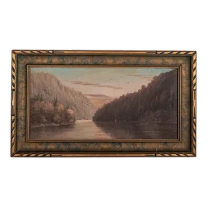 Antique American 19th Century Realist California River Landscape Oil on Canvas Painting,1888 by Albert Horatio Slade, Framed