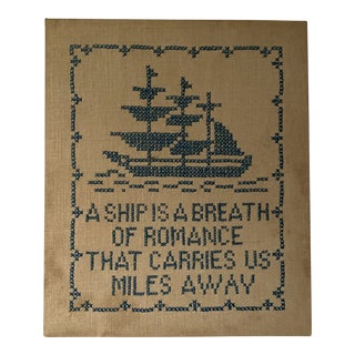 1960s Embroidered Colonial Sampler For Sale