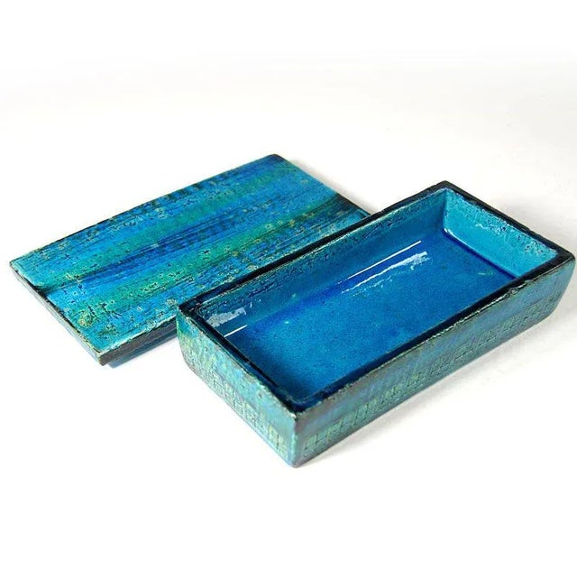 Rimini Blue and Green Bitossi Ceramic Lidded Box, 1960s, in Very Good conditions. Designed 1960 to 1969 This piece has an...