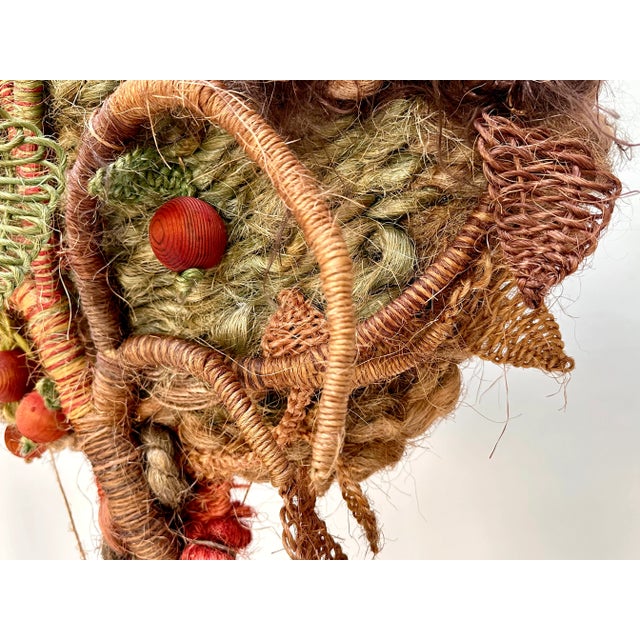 Large Hand-Woven Apple Tree Macramé Art Wall Hanging in Coconut Fibers with Pinewood Details, West-Germany, 1970s For Sale - Image 11 of 18