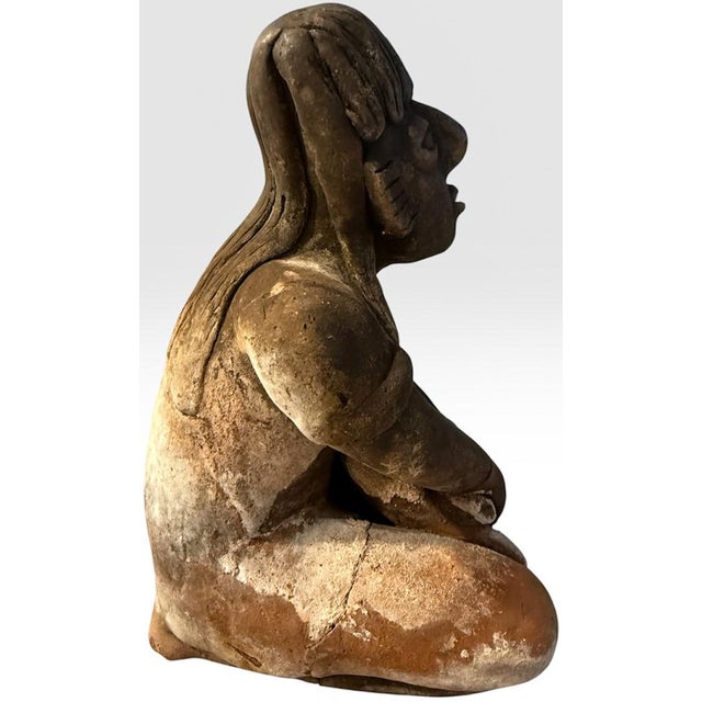 Pre-Columbian Style Nayarit Terracotta Kneeling Woman Grinding Metate Effigy Sculpture A striking celebration of ancient...