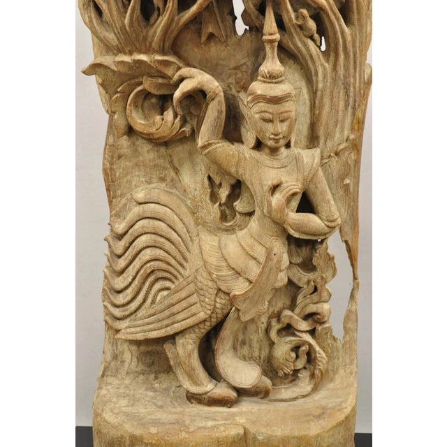 Vintage Burmese Carved Wood Oriental Large Figural Statue Sculpture on Base For Sale In Philadelphia - Image 6 of 12