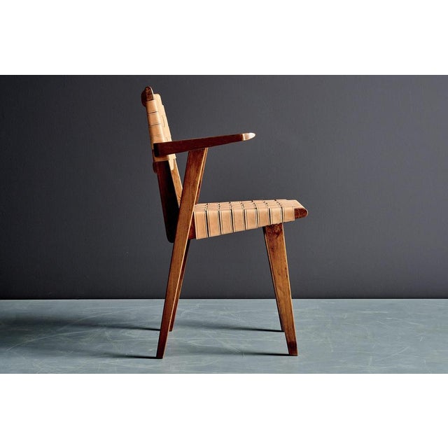 1950s Oak Webbed Chairs in Leather Webbing attributed to Jens Risom, France, 1950s, Set of 10 For Sale - Image 5 of 18
