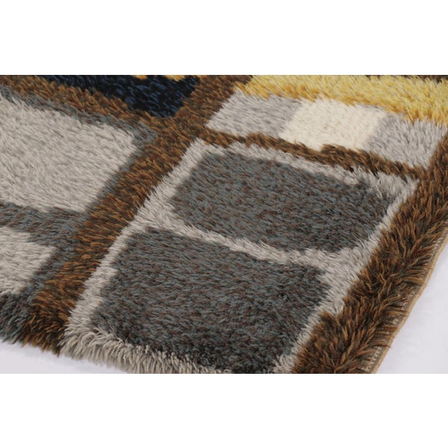 Mid-Century Modern Vintage Swedish Rya Rug With Gray and Brown Geometric Grid - Rug & Kilim For Sale - Image 3 of 10
