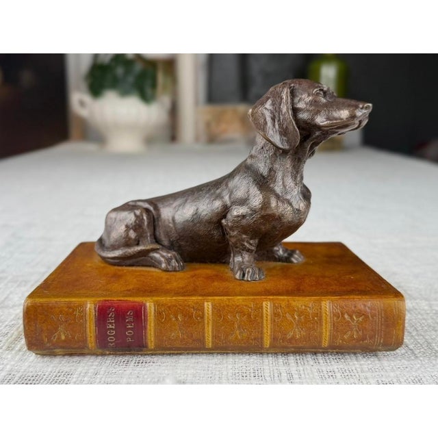 Bronze Bronze Dachshund Paperweight on Leather Base For Sale - Image 8 of 18