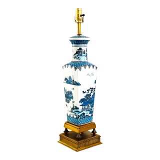 Lamp Cerulean Blue & White Porcelain For Sale