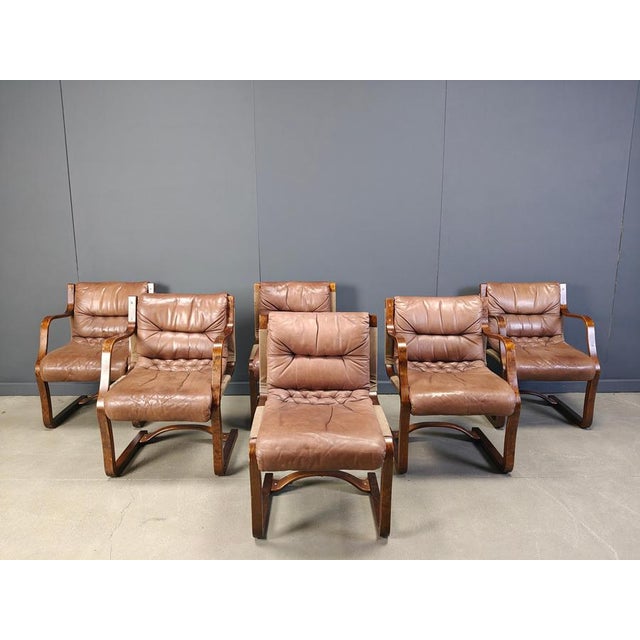 Vintage Leather and Plywood Chairs from Asko Pajamies, Finland, 1970s, Set of 6 For Sale - Image 11 of 13