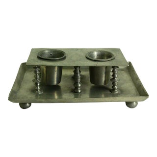 18th Century Pewter Double Ink Well Inkstand For Sale