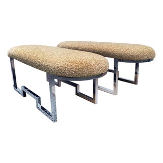 Midcentury Chrome Benches With Bouclé Upholstery - A Pair For Sale
