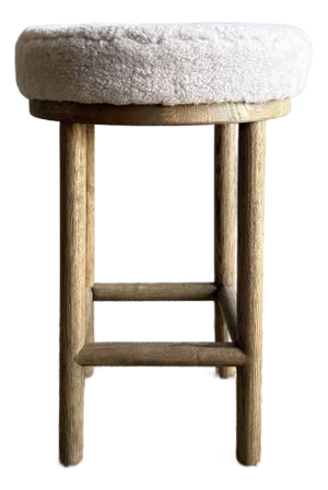 Brock Counter Stool in White Oak and 100% Genuine Shearling in Natural