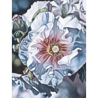 2000s "White Hollyhock" Gallery Wrapped Oil Painting by Judith Moore For Sale