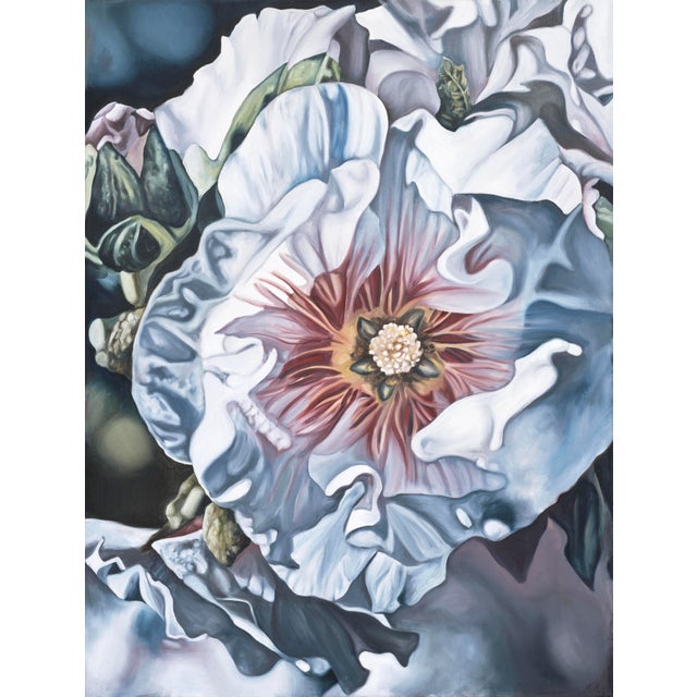 2000s "White Hollyhock" Gallery Wrapped Oil Painting by Judith Moore For Sale