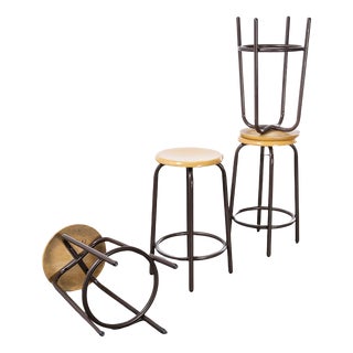 Round French High Stools in Chocolate from Mullca, 1960s, Set of 4 For Sale