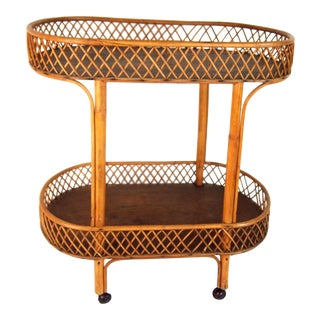 Vintage Rattan Bar Cart For Sale