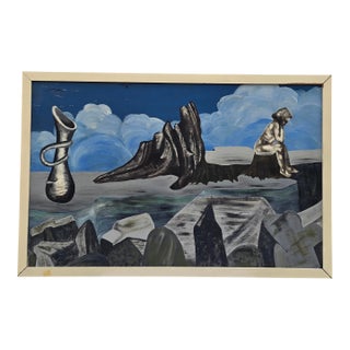 Vintage Original Surrealist Painting on Canvas in the Manner of Salvador Dalí For Sale