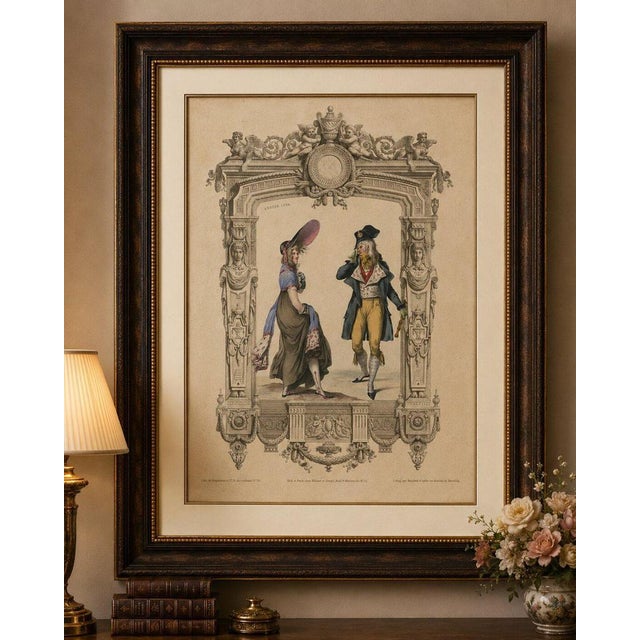 Title: french directoire period costume lithograph, 1794 – published 1847 : a beautifully hand-colored french lithograph...