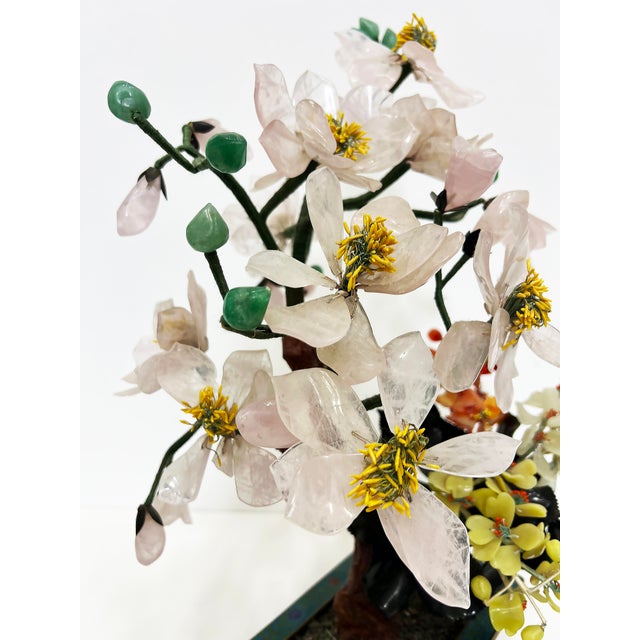 Vintage Chinese Jade Precious Stone Bonsai Tree Sculpture, Cloisonné Planter For Sale - Image 9 of 12