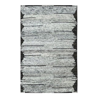 10x14 Gray Hand-Knotted Wool Striated Horizon Geometric Modern Carpet Rug For Sale