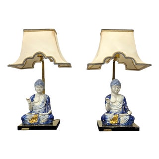 Vintage Scultura Viva Porcelain Buddha Lamps by Edoardo Tasca, 1970s, Set of 2 For Sale