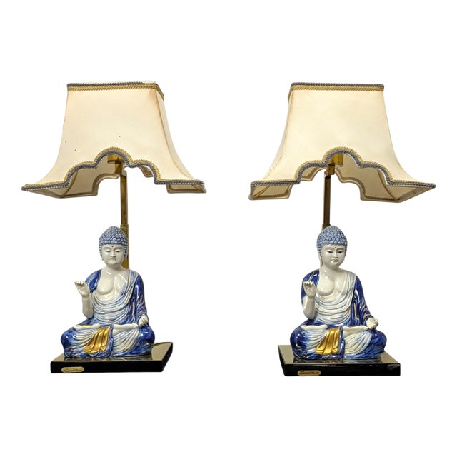 Vintage Scultura Viva Porcelain Buddha Lamps by Edoardo Tasca, 1970s, Set of 2 For Sale
